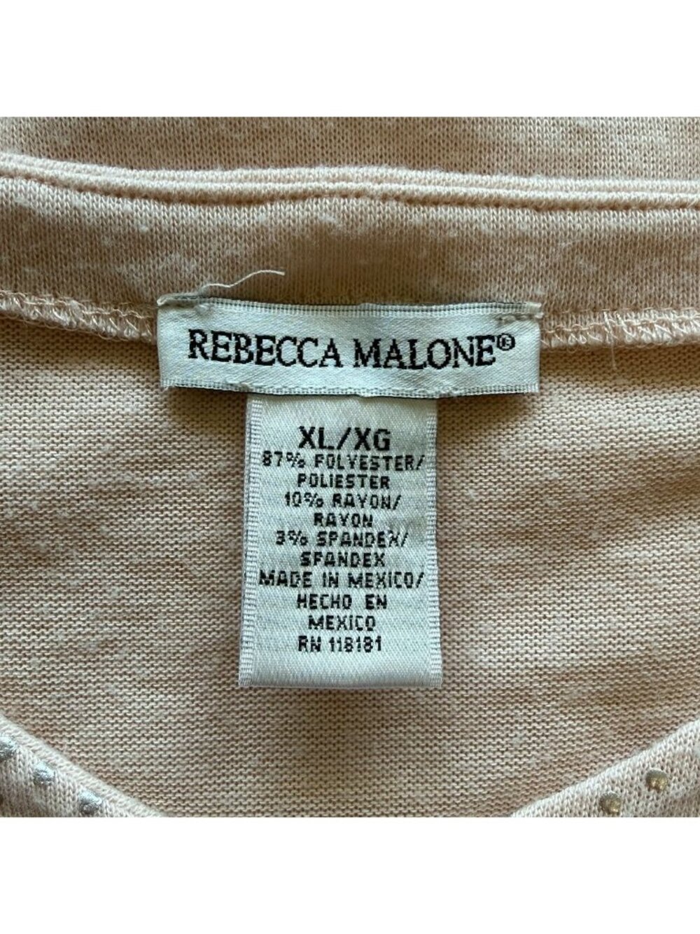 Rebecca Malone XL Womens V-Neck Top w/ Silver Embellishments Pink Long Sleeves - Picture 13 of 16
